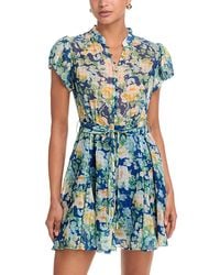 Aqua - Floral Button Front Flutter Mini Dress - Lyst