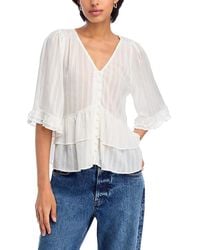 Aqua - Ruffle Shadow Stripe Top - Lyst