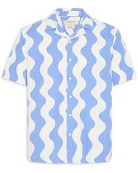 Solid - Linen Printed Short Sleeve Button Up Shirt - Lyst