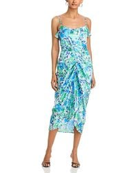 aqua ruched ruffled midi dress - exclusive Aqua Ruched Ruffled Midi Dress in Green