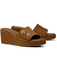 Tory Burch - T Lock Suede Wedge Sandals - Lyst