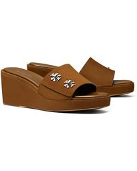 Tory Burch - T Lock Suede Wedge Sandals - Lyst