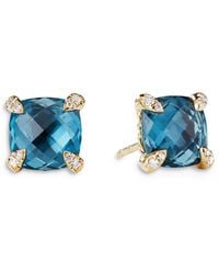 David Yurman 18k Yellow Gold Châtelaine® Blue Topaz & Diamond Stud Earrings
