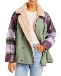 OOF WEAR Double Breasted Faux Shearling Mixed - Media Coat - Green
