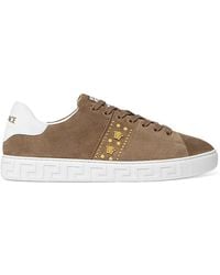 Versace - Greca Embellished Suede Sneakers - Lyst