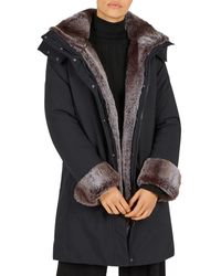 Save The Duck Samantha Faux Fur Trim Hooded Coat - Black