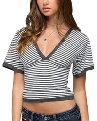 Edikted - Primrosa Striped V Neck Flutter Top - Lyst