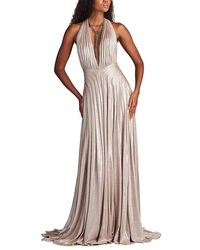 【Tadashi Shoji】Jessa llic Crisscross Draped HalterGown Tadashi Shoji Jessa Metallic Crisscross Draped Halter Gown