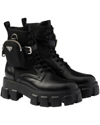 Prada - Monolith Leather And Re-Nylon Boots With Pouch - Lyst