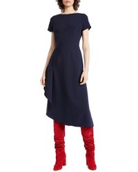 Paule Ka Crepe - Backed Asymmetric Midi Dress - Blue