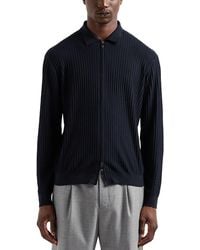 Emporio Armani - Travel Essentials Wool Ribbed Effect Full Zip Polo Cardigan - Lyst