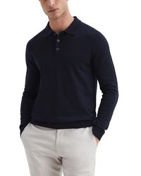 Reiss - Trafford Merino Wool Slim Fit Long Sleeve Polo Shirt - Lyst