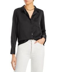 Aqua - Satin Button Front Blouse - Lyst