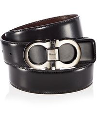 Ferragamo - Leather Belt With Double Gancini Gunmetal Buckle - Lyst