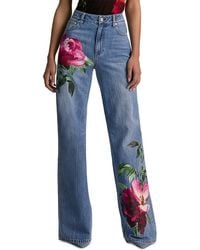 Alice + Olivia - Chic High Rise Full Length Rose Print Jeans - Lyst