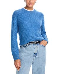 Aqua - 100% Cashmere Basketweave Cable Crewneck Sweater - Lyst