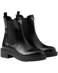 Prada - Brushed Leather Chelsea Booties - Lyst