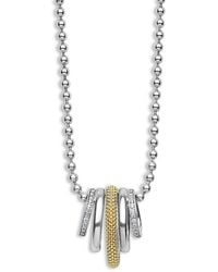 Lagos - Two Tone Caviar Lux Five Ring Pendant Necklace With Diamonds, 16-18 - Lyst