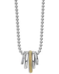 Lagos - Two Tone Caviar Lux Five Ring Pendant Necklace With Diamonds, 16-18 - Lyst