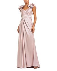 Mac Duggal - Satin Faux Wrap Gown With 3D Flower Straps - Lyst