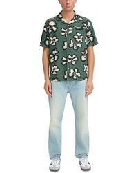 Solid - Linen Printed Short Sleeve Button Up Shirt - Lyst