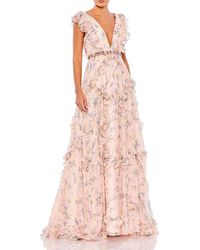 Mac Duggal - Ruffled Floral Print Cap Sleeve Gown - Lyst