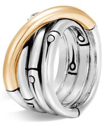 John Hardy Brushed 18k Yellow Gold And Sterling Silver Bamboo Ring - Metallic