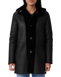 Maje Gatina Reversible Hooded Shearling Coat - Black