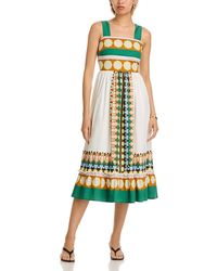 Tahari - Printed Square Neck Midi Dress - Lyst