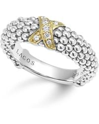 Lagos 18k Gold And Sterling Silver X Collection Diamond Caviar Ring - Metallic