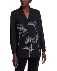Misook - Embroidered V Neck Blouse - Lyst