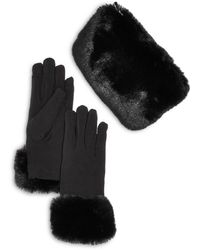 Bloomingdale's Echo Faux Fur Pouch & Gloves Gift Set - Black