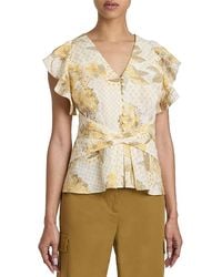 Santorelli - Ella Flutter Sleeve Buttoned Blouse With Waist Panel - Lyst
