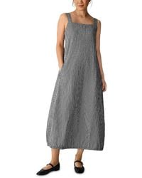 eileen fisher linen lantern dress Eileen Fisher - Women's Organic Cotton Pucker Check Lantern Dress - Black