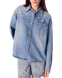 Maje - Denim Shirt With Embroidered Beads - Lyst