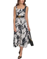 Donna Karan - Floral Square Neck Midi Dress - Lyst