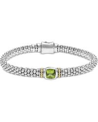 Lagos Sterling Silver & 18k Yellow Gold Caviar Color Peridot Solitaire Link Bracelet - Metallic
