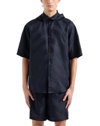 Emporio Armani - Chevron Patterned Hooded Short Sleeve Button Down Shirt - Lyst