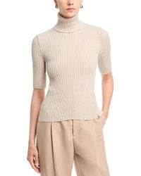 Herno - Turtleneck Short Sleeve Rib Knit Wool Sweater - Lyst