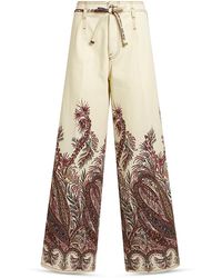 Etro - Printed Wide Leg Belted Jeans - Lyst