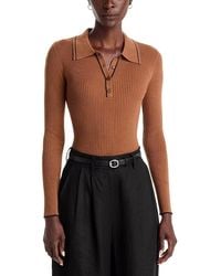 Tahari - Contrast Tipped Rib Knit Polo Sweater - Lyst