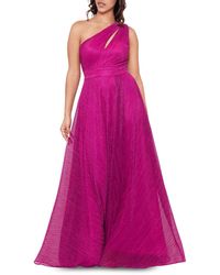 Aqua One Shoulder Crinkled Metallic Gown - Pink