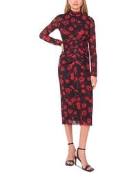 1.STATE - Long Sleeve High Neck Mesh Midi Dress - Lyst