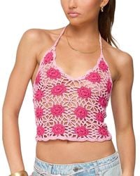 Edikted - Contrast Floral Crochet Halter Top - Lyst