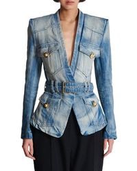 Balmain - 1-Button Belted Denim Jacket - Lyst
