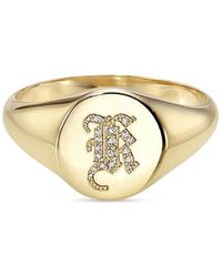Zoe Lev - 14K Diamond Gothic Initial Small Signet Ring - Lyst