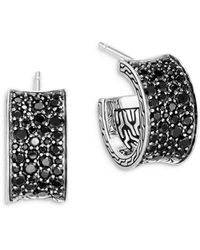 John Hardy - Sterling Silver Classic Chain Extra Small Hoop Earrings With Treated Black Sapphire & Black Spinel - Lyst