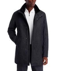 Herno - Diagonal Wool & Nylon Overcoat With Removable Faux Fur Collar - Lyst
