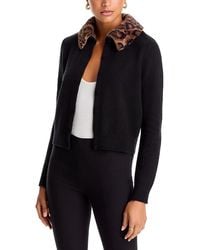 Aqua - Leopard Faux Fur Collar Cardigan - Lyst