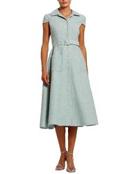 Mac Duggal - Boucle Cap Sleeve Button Up Midi Dress - Lyst